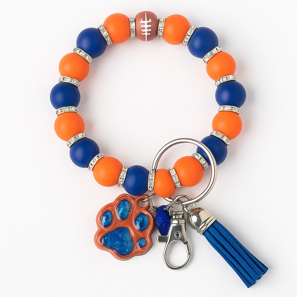 Auburn Tigers Inspired Silicone Beaded Keychain Bracelet
